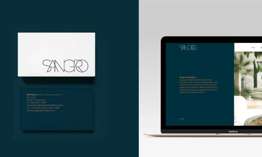 Sangro branding business cards and website